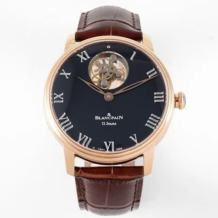 JBF FactoryBlancpaintop-tier watch men's black dial brown belt classic full series tourbillon mechanical watch V3 version domineering return movement picture