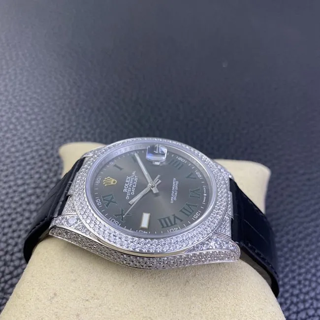 top-tier watch Rolex men's black dial black belt Datejust series fully automatic movementleather strap watch front view