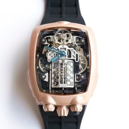 top-tier Bugatti Veyron high-quality watch men's black dial black rubber strap mechanical Czech Leopard watch front view