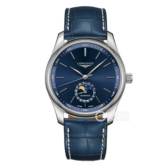 APS factory Longines watchmaking tradition super cloneblue dialmoon phaseleather strap model L2.909.4.92.0front live photo