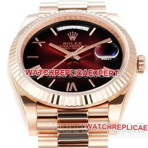top-tier watch Rolexrose goldPPM factory Day-Date mechanical gradient brown dial Roman numerals front live photo