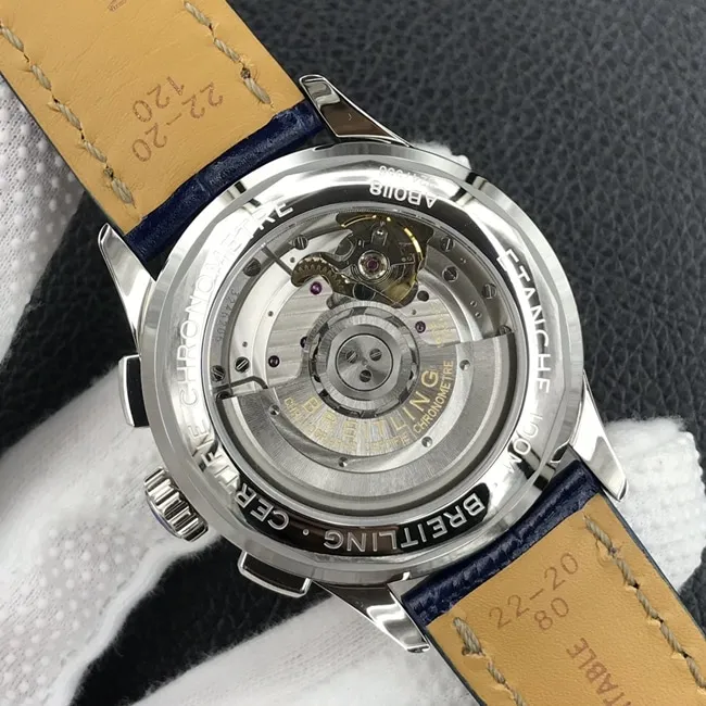 GF Factorytop-tier watch new work Bailing Puya B01chronograph watch 42mm men's white dial blue belt mechanical leather strap watch front view