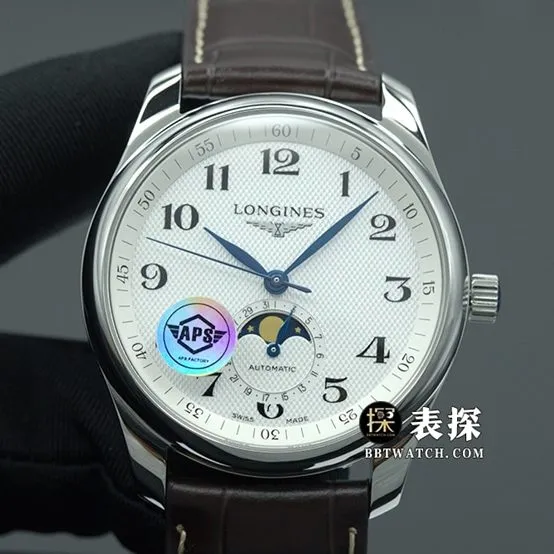 APS factory watch traditional Longines1:1replica watch silver white dialleather strap model L2.909.4.78.3side live photo