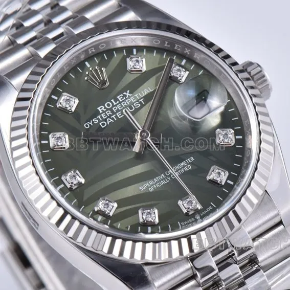 C factory Rolex log 1:1top-tier replica36mm green palm leaf pattern m126234-0055front live photo