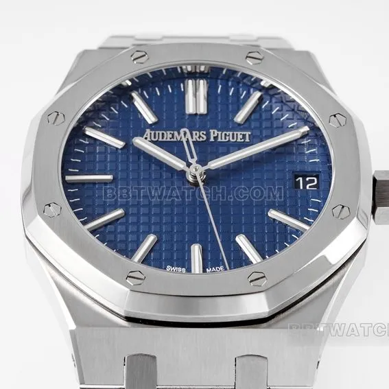 APS factory Audemars PiguetRoyal Oaktop-tier replicablue dialsteel bracelet model 15510ST.OO.1320ST.06front live photo