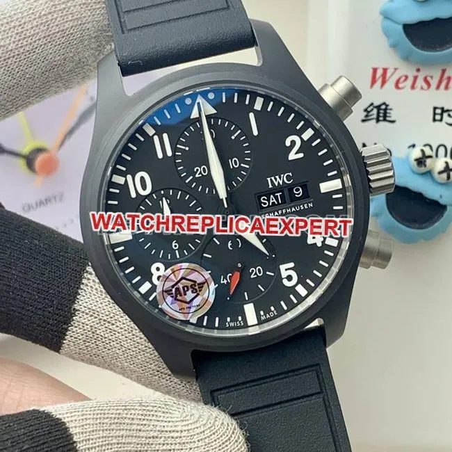 collectible watch IWCAPS factory pilot black dialchronograph black ceramic mechanical clasplive photos