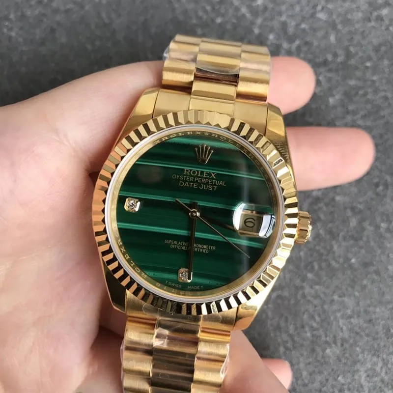 Rolex Datejust 36mm Malachite Green Dial Men's Mechanical Watch Full Gold Front View