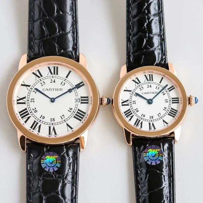 top-tier replicaCartierhigh-quality watch London series couple white dial black belt quartzleather strapclasp picture