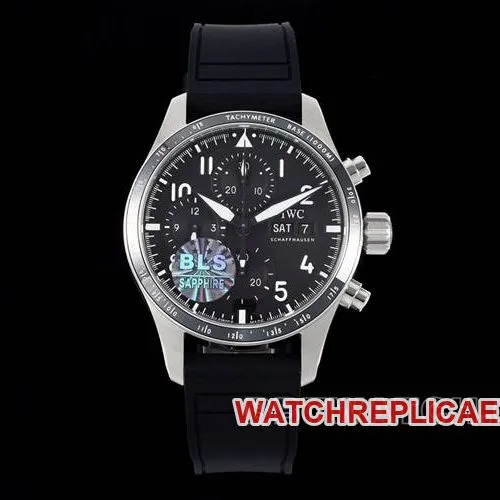 BLSIWC watch pilot super cloneblack dialchronograph rubber model IW388305front live photo