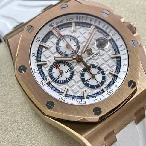 top-tier replicaAudemars PiguetRoyal Oak offshore 26400 watch 18K rose gold white dial men's mechanical watch front view