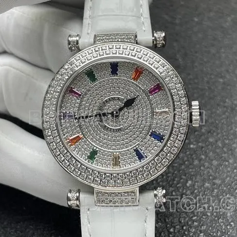 Frank Muller optimal watch quartzABF factory diamond bezel white leather braceletfront live photo