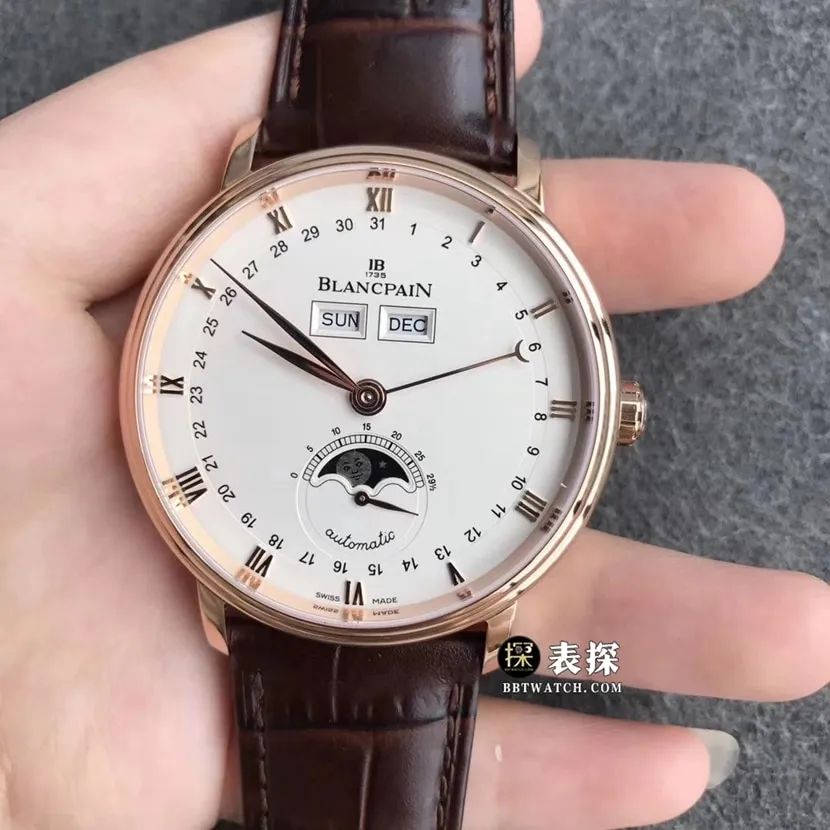 TTC factory Blancpain classic 62631:1 watch men's white dial full date displaymoon phaseleather strap model pictures and prices clasplive photos