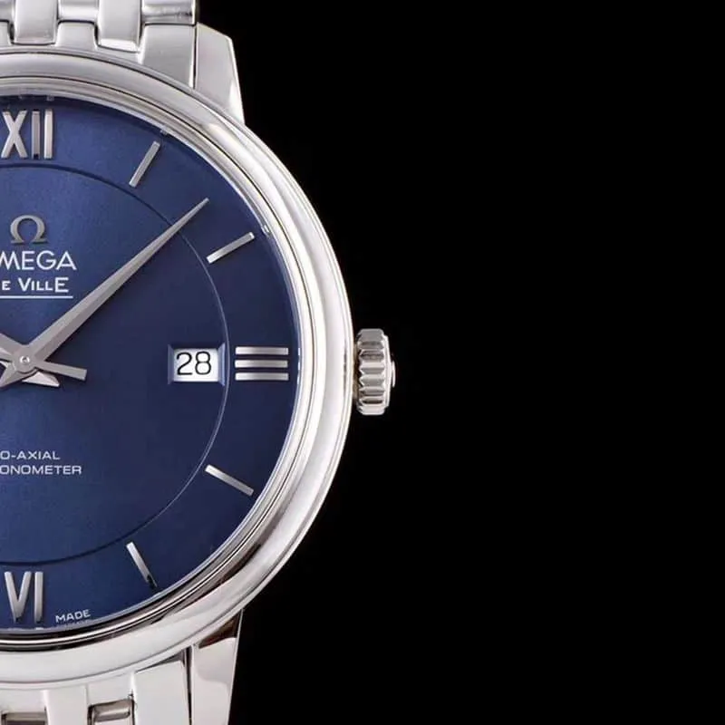 super cloneOmegatop-tier watch De Ville series men's mechanical ultra-thin watch white steel blue face detail shots