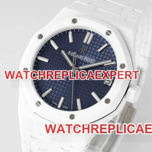 APS factory Audemars PiguetRoyal Oaktop-tier replicablue dial white ceramic15500front live photo
