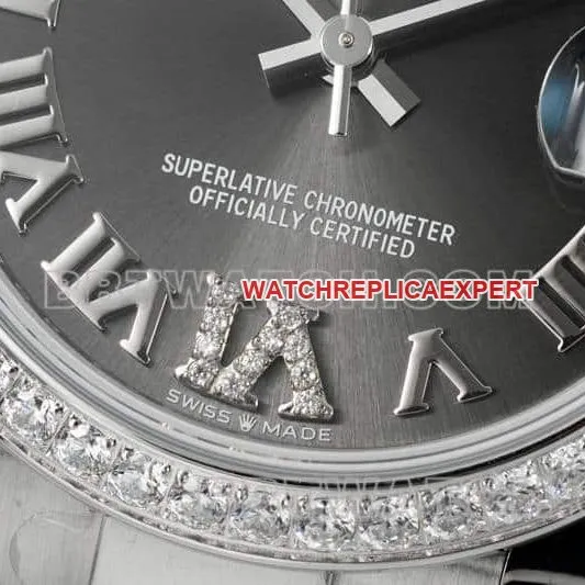 ARF FactoryRolex log top-tier dark gray plate Roman numerals diamond bezel31mm three grid link 278289front live photo