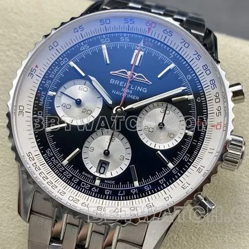 top-tier watch BreitlingBLS factory aviation chronographblack dialsteel bracelet front live photo