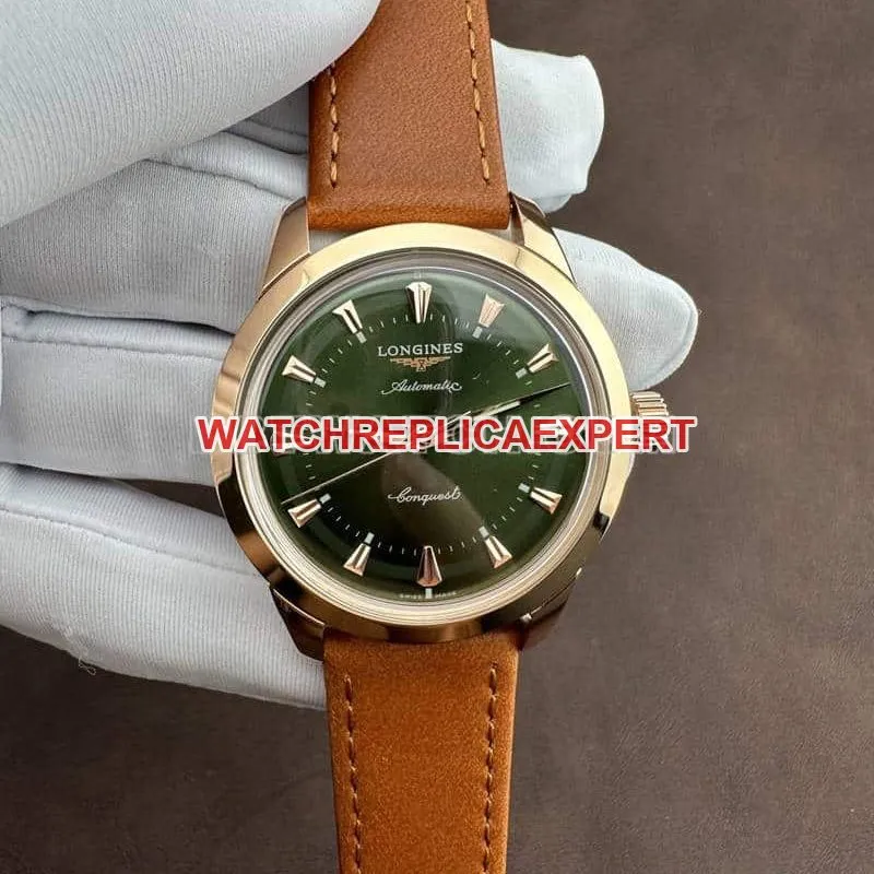 AF FactoryLongines Concas super clonegreen dialrose goldleather strap front live photo