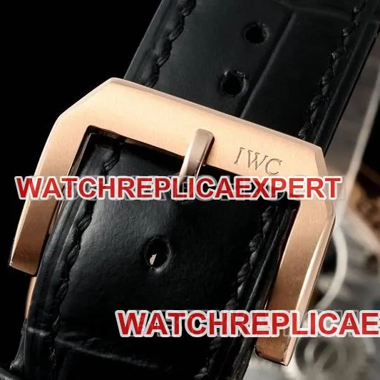IWC1:1replica watch RMS factory Portugal black dialrose goldtourbillon mechanical leather strap model front live photo
