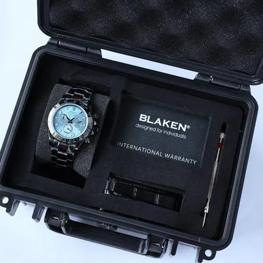 Rolextop-tier automatic multifunctional carbon black Di men's blue dialsteel bracelet mechanical watch front view