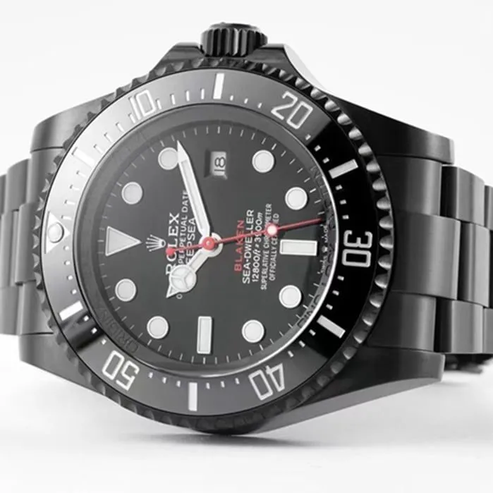 top-tier watch Rolex men's black dialsteel bracelet watch front view
