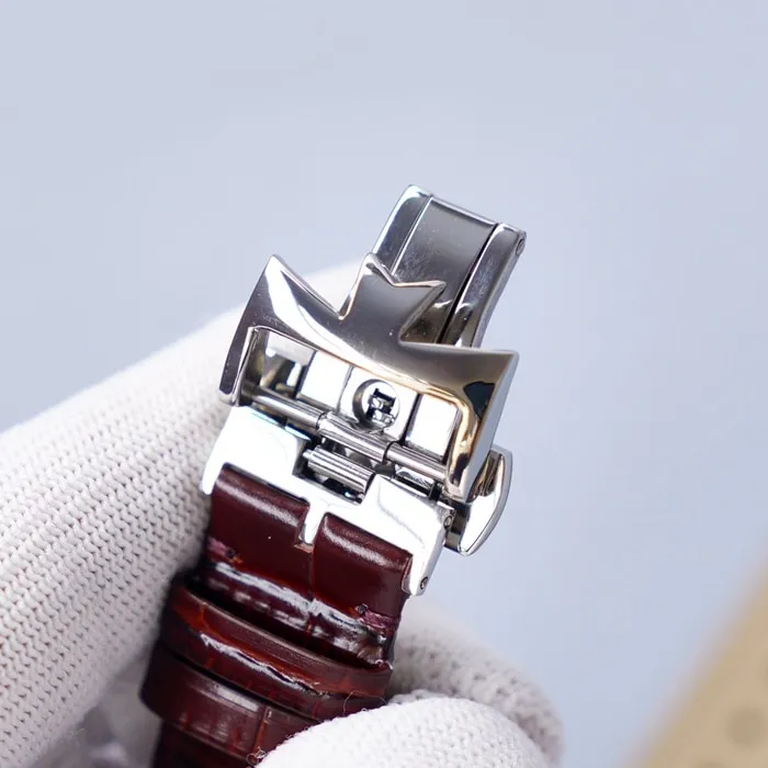 top-tier watch Vacheron Constantin men's white dial1955 series leather strap watch front view