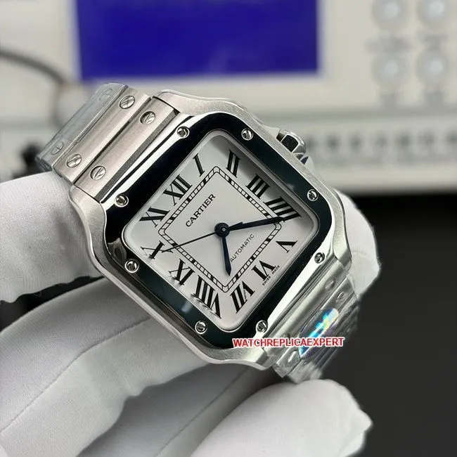 top-tier watch BV factory Santos Cartierwhite dialsteel braceletfront live photo