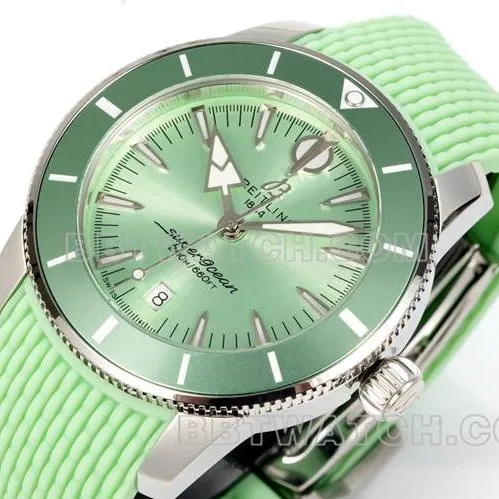 1:1replica watch super ocean culture BLS factory Breitling light green dial rubber braceletfront live photo