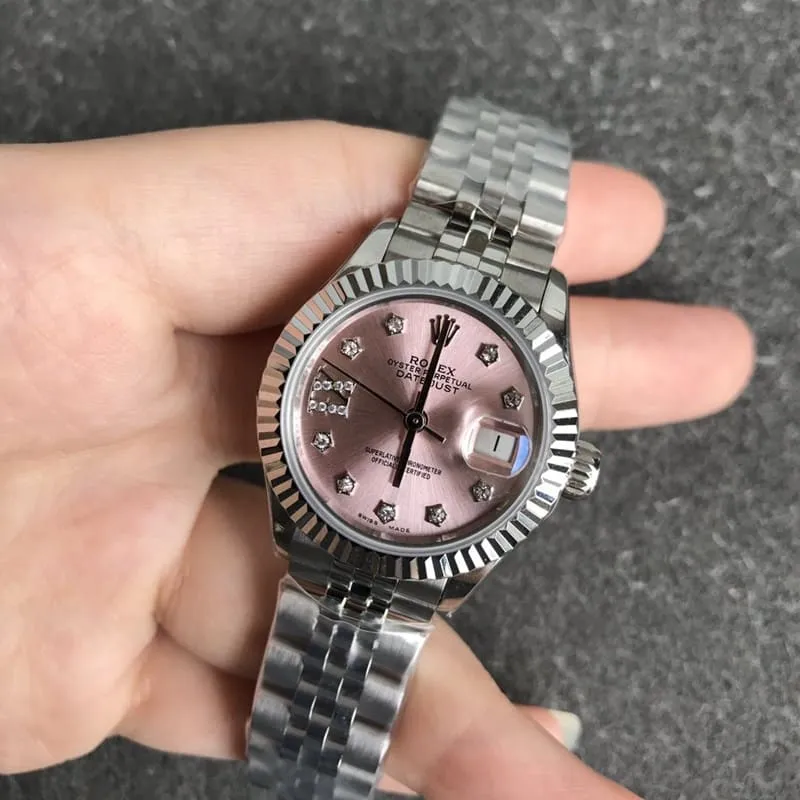 Rolex ladies watch, Datejust 28mm, mechanical watch, pink dial, case back photo