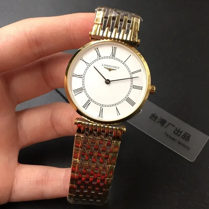 top-tier watch Longines couple white dial gold belt Jialan series steel braceletquartz watch front view