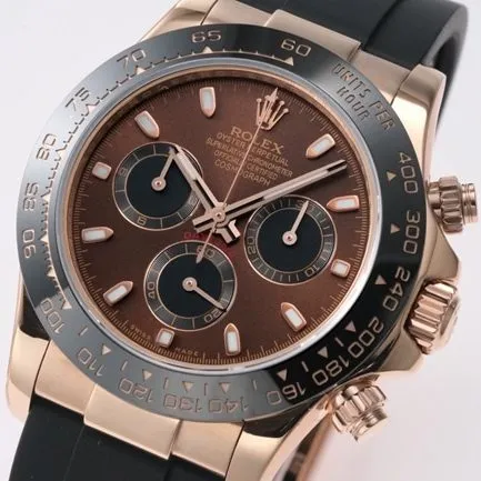 top-tier replicaRolex men's brown plate rubber strap Cosmograph Daytona fully automatic movement watch side view