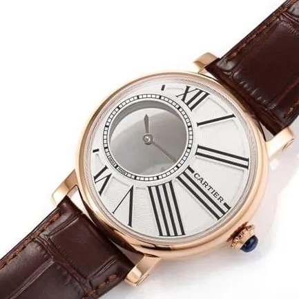 top-tier watch Cartier men's white dial brown belt fully automatic movementleather strap watch front view