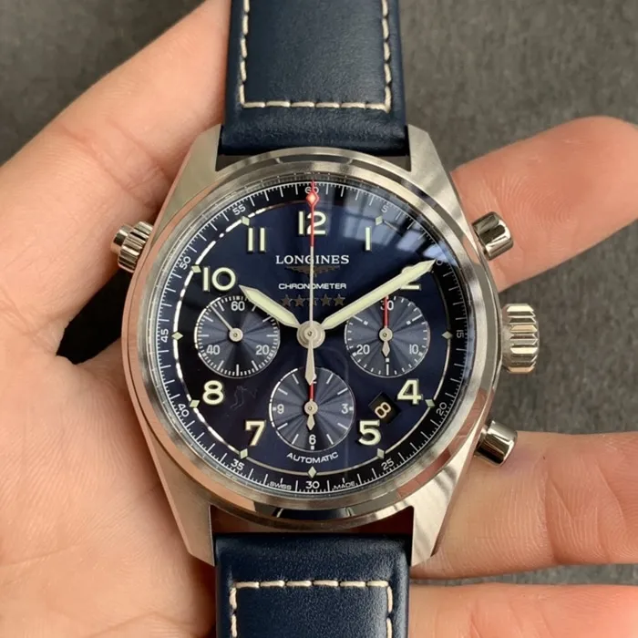 top-tier watch Longines men's blue dial pioneer series leather strap watch back cover picture