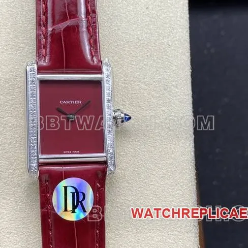 collectible watch DR factory Cartier tank red dial quartz red braceletfront live photo