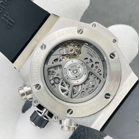 top-tier replicaHublot Big Bang Series 44MM silver case black rubber watch front view