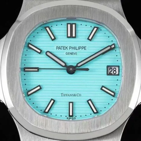 top-tier watch Patek Philippe limited edition Nautilus5711 Tiffany white steel blue bottom Nautilus men's mechanical watch front view