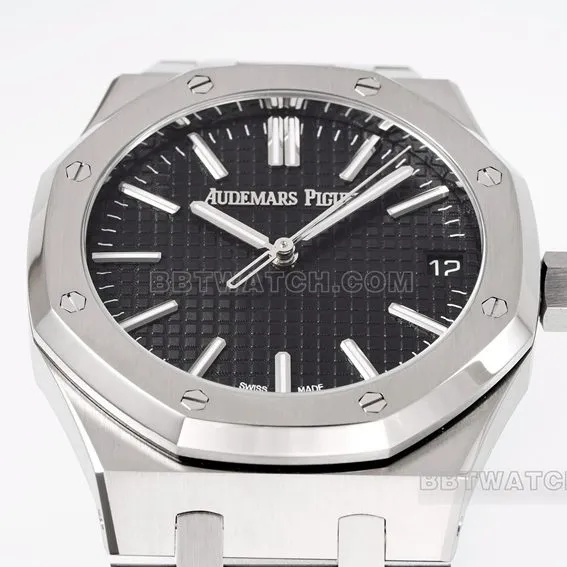 APS factory Audemars PiguetRoyal Oak1:1super cloneblack dialsteel bracelet model 15510ST.OO.1320ST.07front live photo