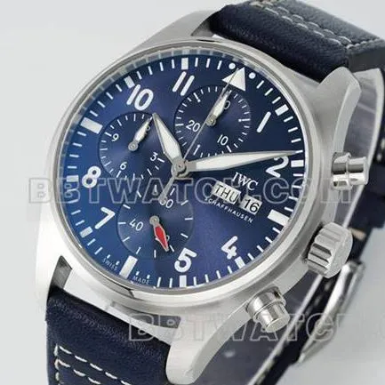IWC collectible watch APS factory pilot blue dialchronograph69385movementleather strap model front live photo