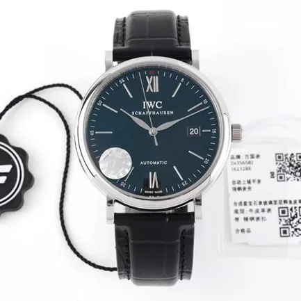 ZF Factorytop-tier watch IWC blue dial black belt automatic movementleather strap strongest Portofino series watch front view