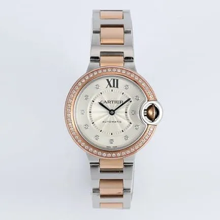 V6 factory top-tier watch Cartier women's white dial gold band blue balloon series automatic movement watch front view