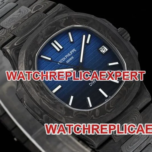 Patek Philippe watch DIW factory Nautilus blue black dial carbon fiber mechanical steel bracelet model 5711front live photo