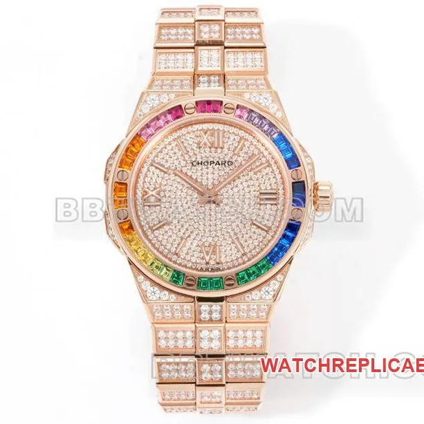 Chopard1:1replica watch GH factory snow mountain proud wing 41mm pavé diamond color sapphire crystal ring rose goldfront live photo
