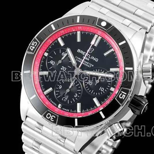 Breitling's collectible watch TF factory mechanical chronograph black and red plate 44mm steel bracelet model side live photo