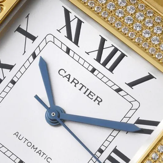 Cartiertop-tiersuper watch Santos series ladies steel braceletwhite dialdiamond gold watch side view