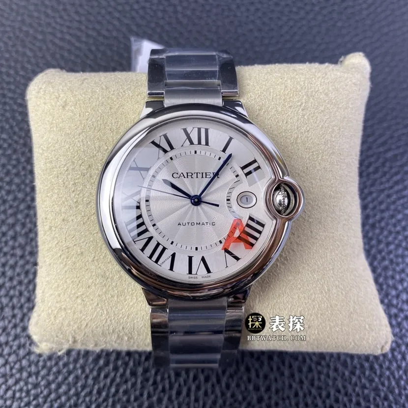 V6 factory Cartier blue balloon top imitation watches men's silver and white disk steel strap models pictures and prices front real picture