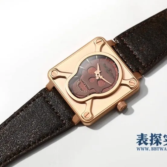 BRS men's Bell & Ross watch skull disk square leather strap model BR0192-SKULL-BR front view