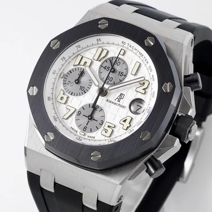 APF factory Audemars Piguet men's Royal Oak offshore top-tier 1:1super watch silver white dial rubber model 25940SK.OO.D002CA.02front live photo