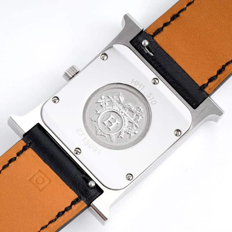 Hermès top-tiersuper cloneladies' watchHeureH series ladies quartz square fashion watch black leather white dial front view