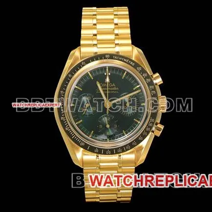 1:1replica watch N1 factory Speedmaster Omegagreen dialyellow goldsteel bracelet model front live photo