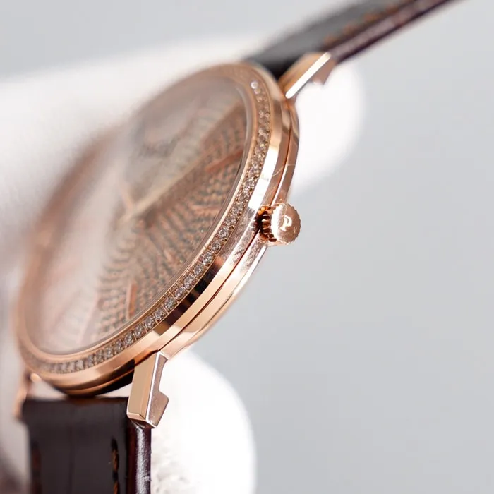 Top-tier watch Piaget men's gold plate Altiplano series automatic movementleather strap watch front view