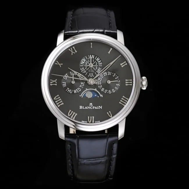 Blancpaintop-tier watch classic series 6656 automatic movement men's green dialleather strap watch front view